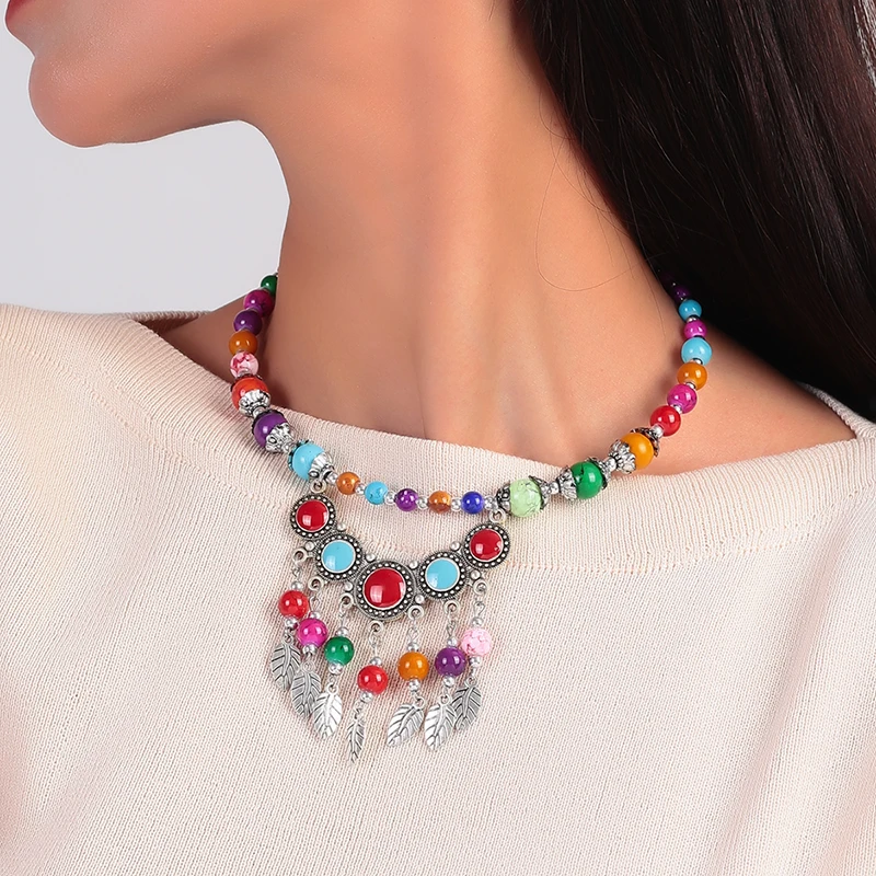 

Ethnic Handmade Beads Necklaces for Women Tibetan Silver Color Tassel Pendants Necklaces Girls Party Holiday Jewelry Accessories