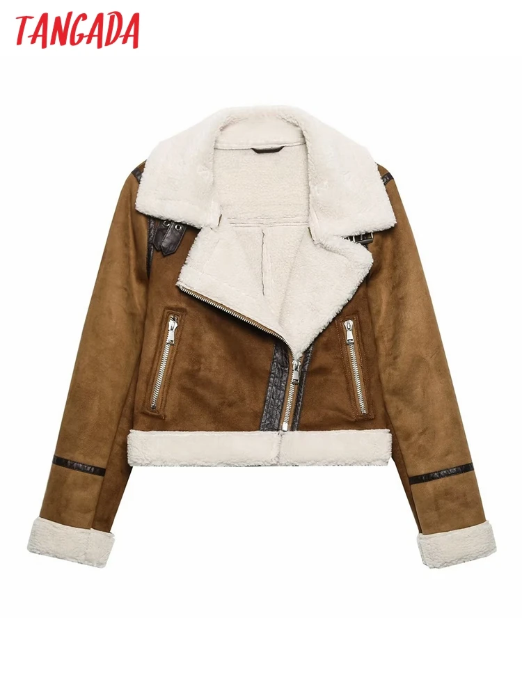 

Tangada Women Fur Faux Leather Jacket Coat Ladies 2022 Winter Thick Warm Oversized Coat 6H119