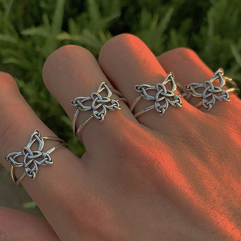 Y2K Ретро Серебряные парные кольца с бабочкой в стиле бохо оригинальные