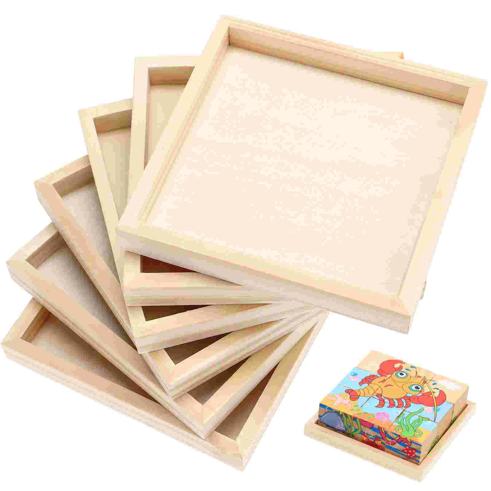 

6 Pcs Puzzle Dish Blank Wood Canvas Panel Board Natural Trays Decor Puzzles Small Wooden Unfinished Nested Serving