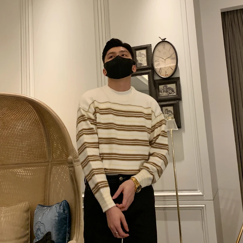 

2022 New Arrivals Sweater Male Pullover Striped Slim Fit Jumpers Knitting Cotton Autumn Korean Fashion Style Casual Clothes L64