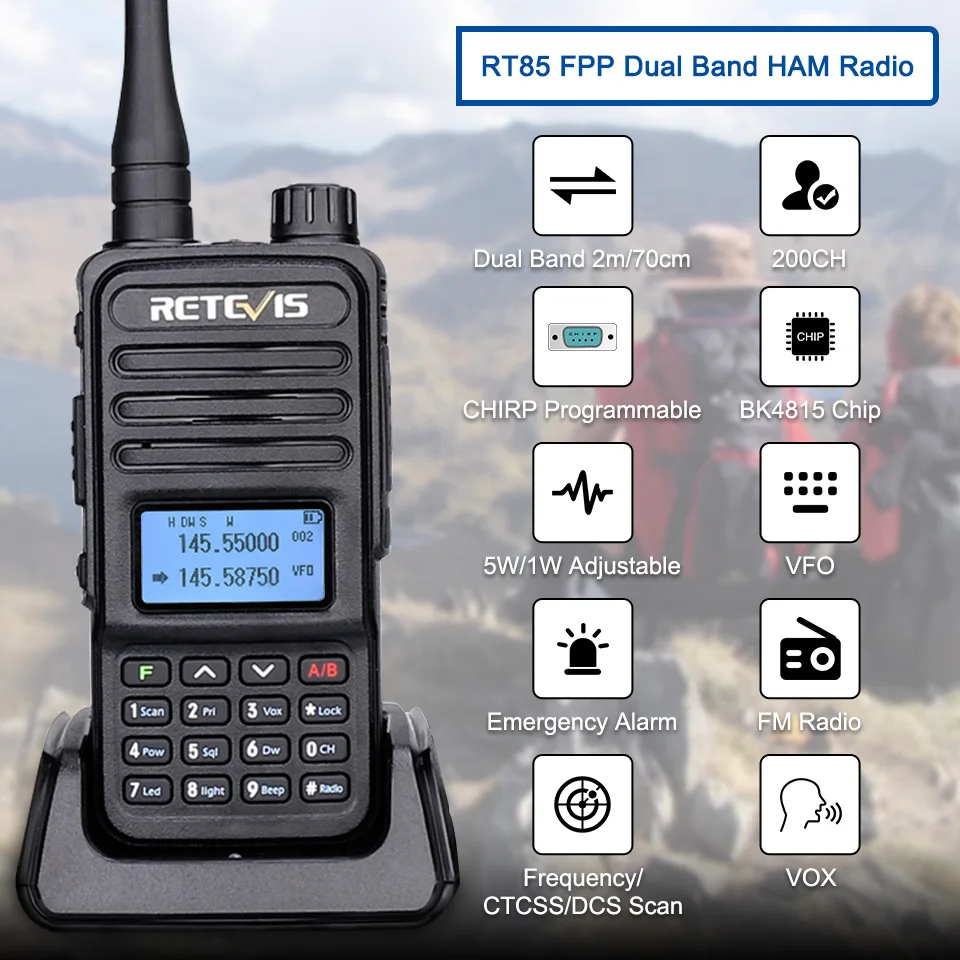 

2023 рация RT85 Ham двухсторонняя радиостанция 5 Вт рация VHF UHF Двухдиапазонная Любительская портативная рация HT для охоты