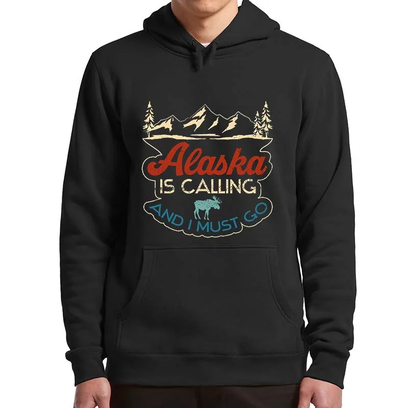 

Alaska Is Calling And I Must Go Vintage Hoodies Alaska Elk Forest Mountain Hiking Adventure Traveling Sweatshirts