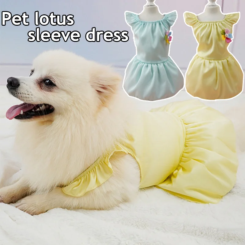 

2022 New Dog Flying Sleeve Skirt Pet Wedding Dress Cute Lotus Leaf Sleeves Dog Clothing For Small Medium Dogs Size S-XXL