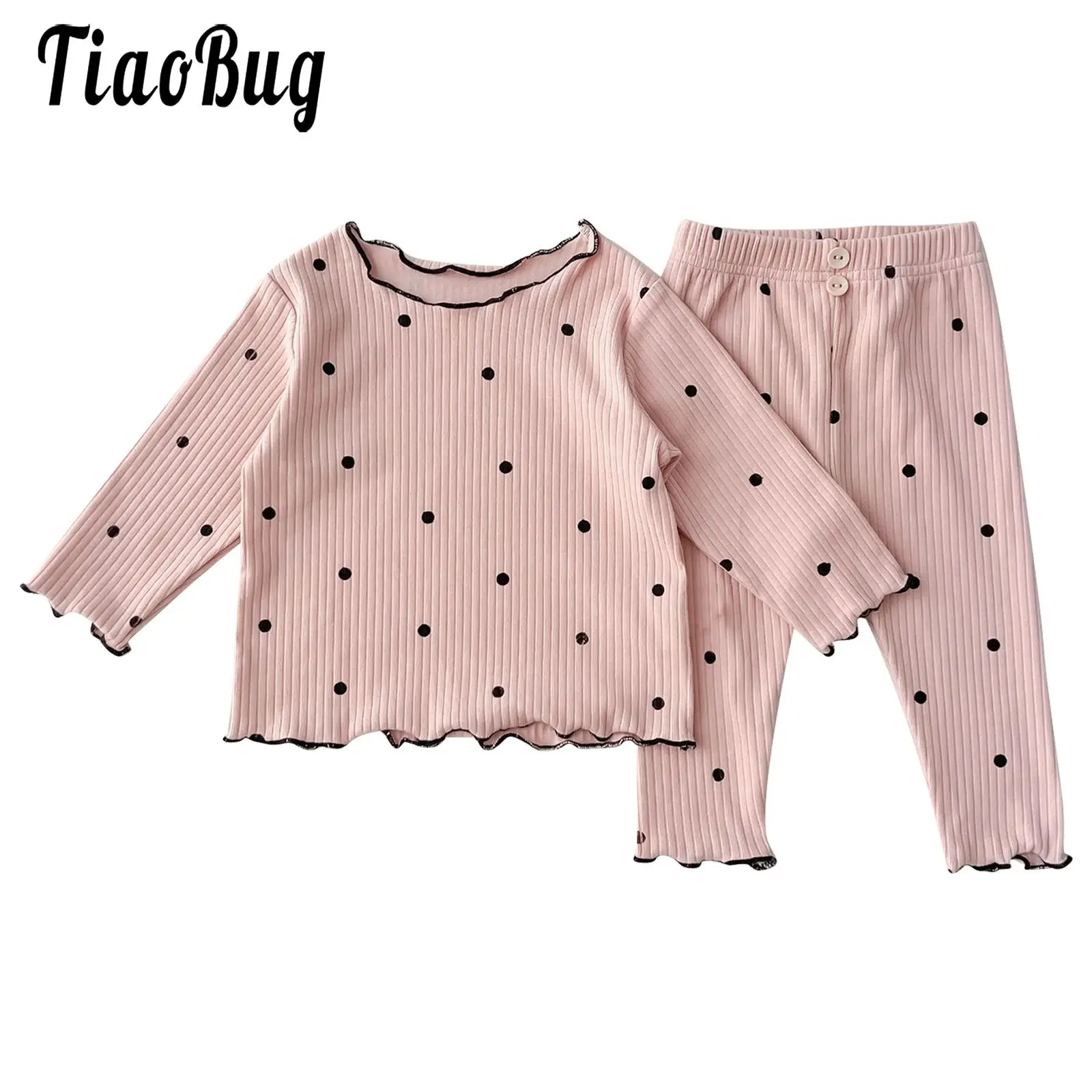 

Baby Girls Sleep Clothes Casual Long Sleeve Dots Print Top with Elastic Waistband Long Pants Set Toddle Girls Sleepwear Outfits