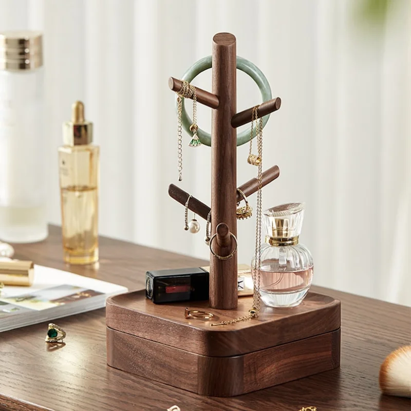 

Стеллаж для ювелирных изделий из орехового дерева, стеллаж для хранения сережек, ожерелий, браслетов, деревянный стеллаж, коробка для хранения ювелирных изделий