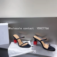 new 2022 spring and summer fashion show high heeled slippers womens genuine leather roman open toe thick heel flip flops