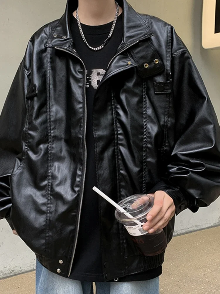 Мотокуртки мужские из искусственной кожи с блокировкой повседневная уличная