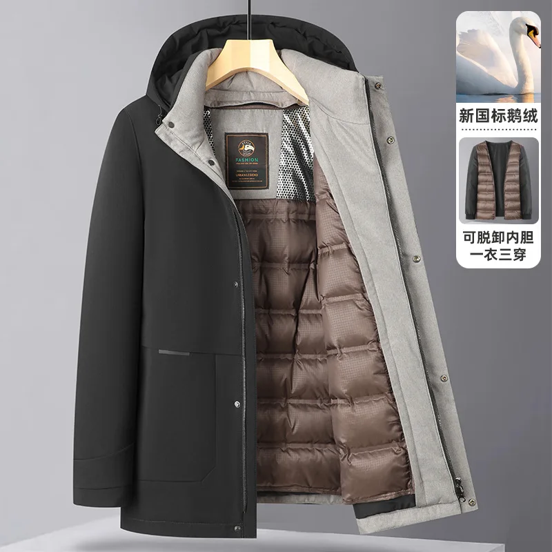 

New Arrival Fashion Detached Inner Lining Goose Down Jacket for Men's Winter Thick and Cold Resistant Hooded Coats Size M-4XL