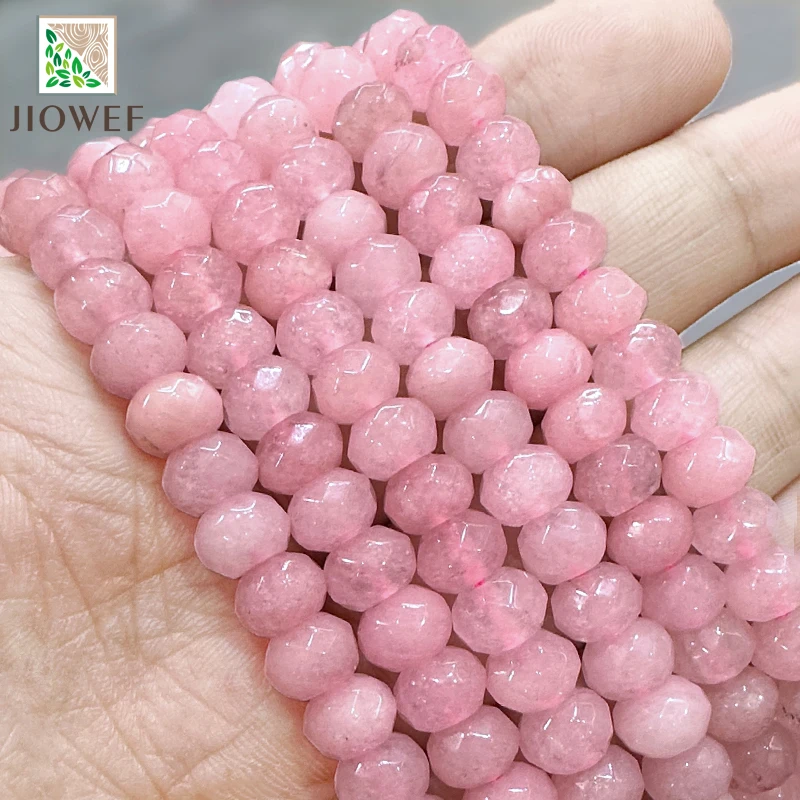 

8mm Natural Faceted Pink Jaspers Rondelle Spacer Loose Beads Diy Charms Bracelet Accessories for Jewelry Making 15'' Strand