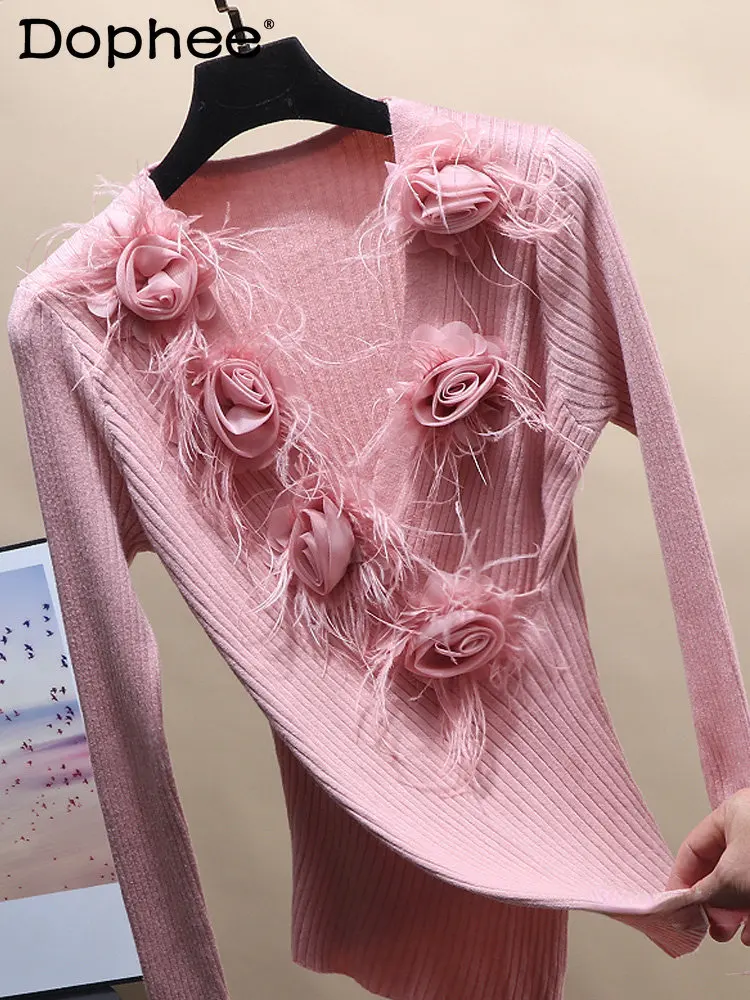 

Женский трикотажный свитер с V-образным вырезом и длинным рукавом