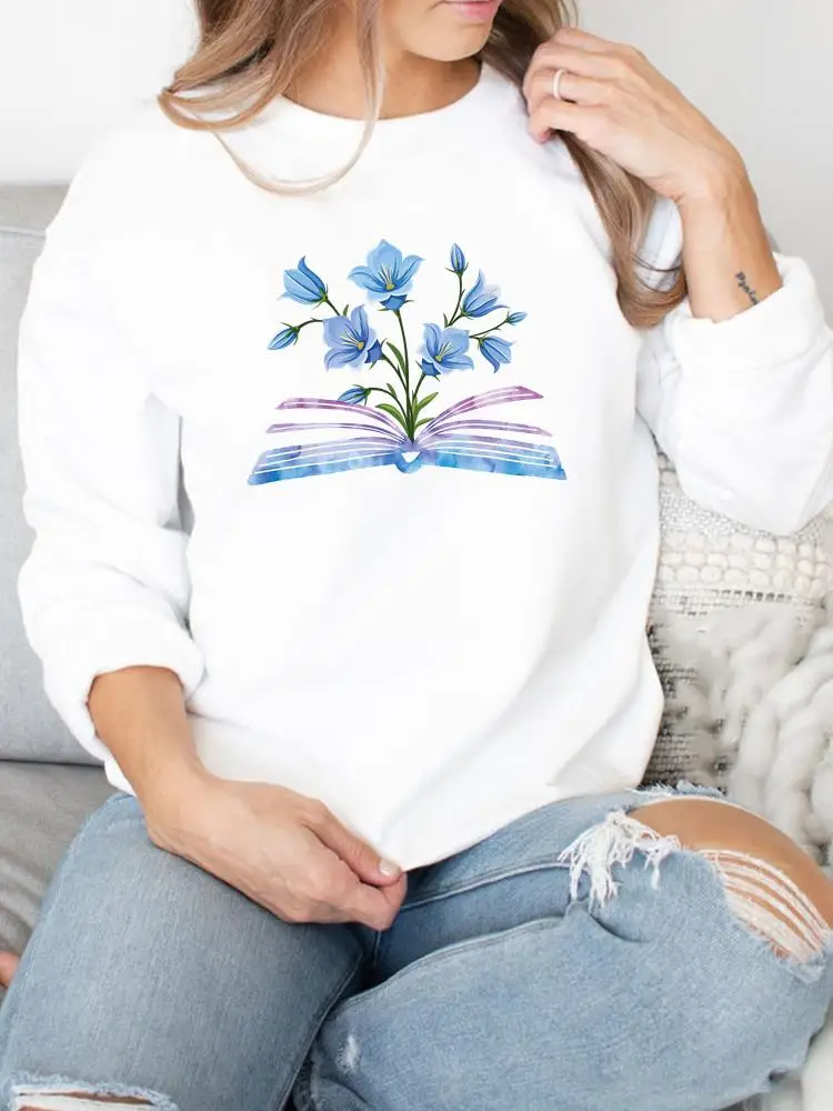 

Женский свитшот с принтом в виде книжки и цветов, на осень/весну