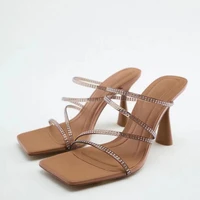 zarz 2022 summer new fashion square toe metal high heels sexy outer wear stiletto muller sandals and slippers women luxury