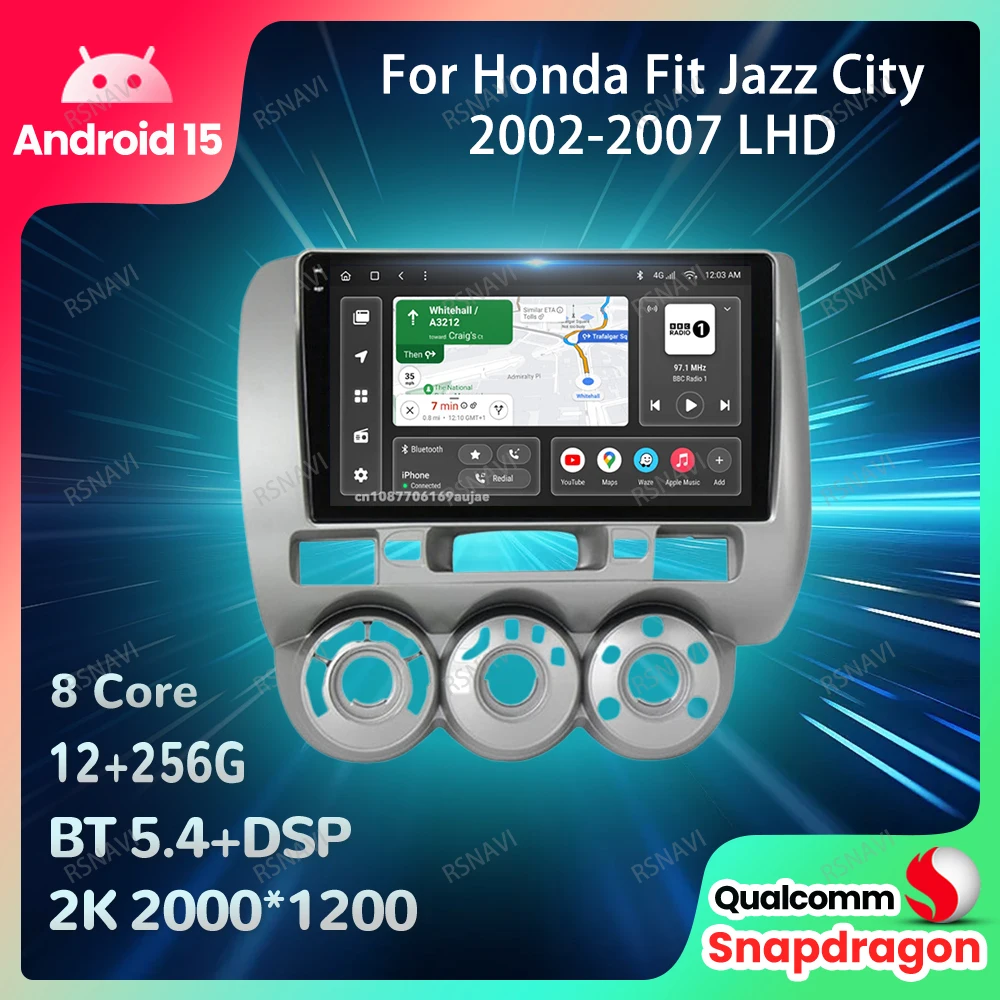 Фото Автомобильный радиоприемник Android 15 для Honda Fit Jazz City 2002 2003 2004 2005 2006 2007 LHD DVD 4G LTE авторадио QLED головное устройство GPS 5G WIFI №1
