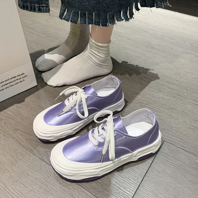 

Dissolved Shoes Casual Board Shoes Women's Shoes Roman Sandals Women's Sole Canvas Shoes Women's Candy Color Satin Lace up