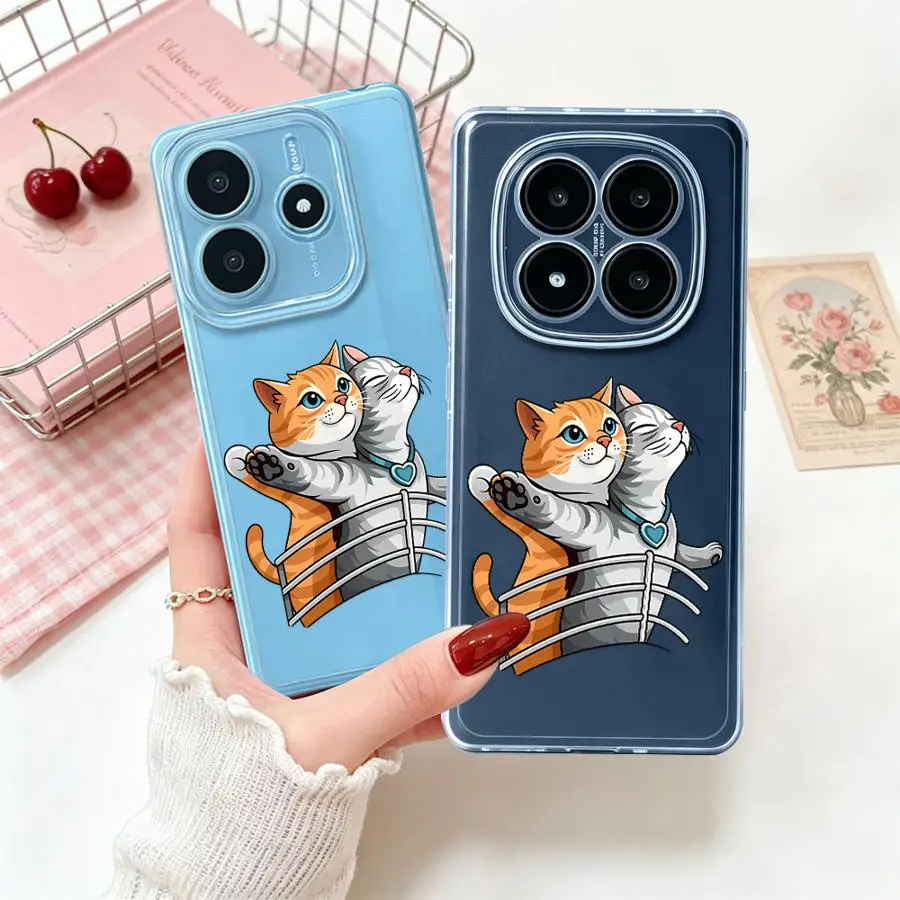 Фото Мягкий чехол для телефона Xiaomi Redmi Note 15 Pro 12S 10S 9 10 11S Note 13 Note14 Note11 12 13C A4 A7 14C Uple Romantic Cat №4