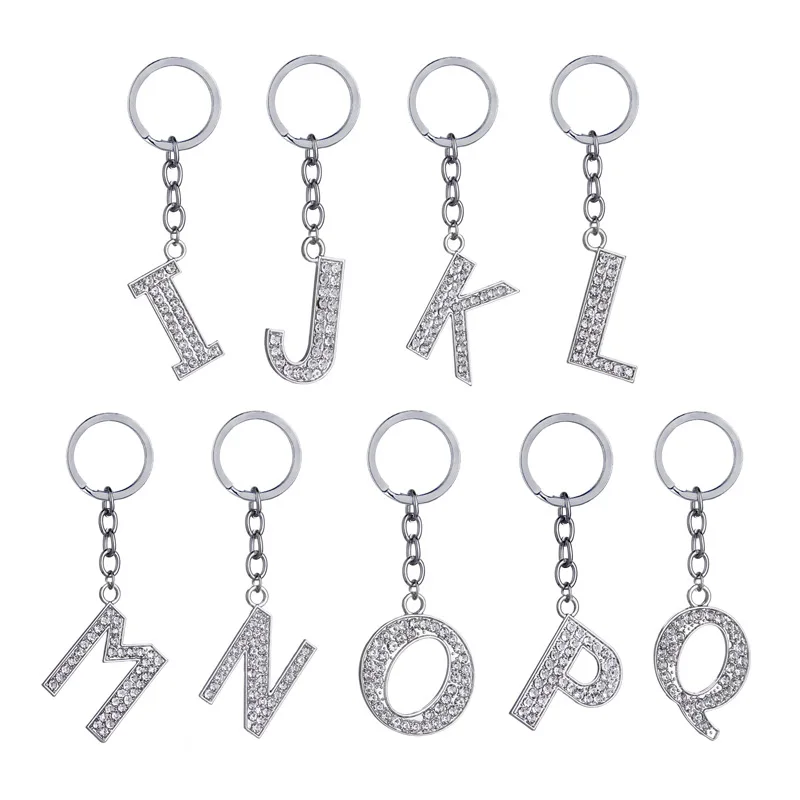 

New 26Pcs English Letter Keychain Zinc Alloy Diamond Alphabet Keyring Pendant