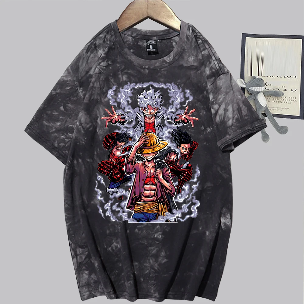 

Luffy футболки Tie Dye аниме рубашки Harajuku Хип-хоп мужские женские футболки