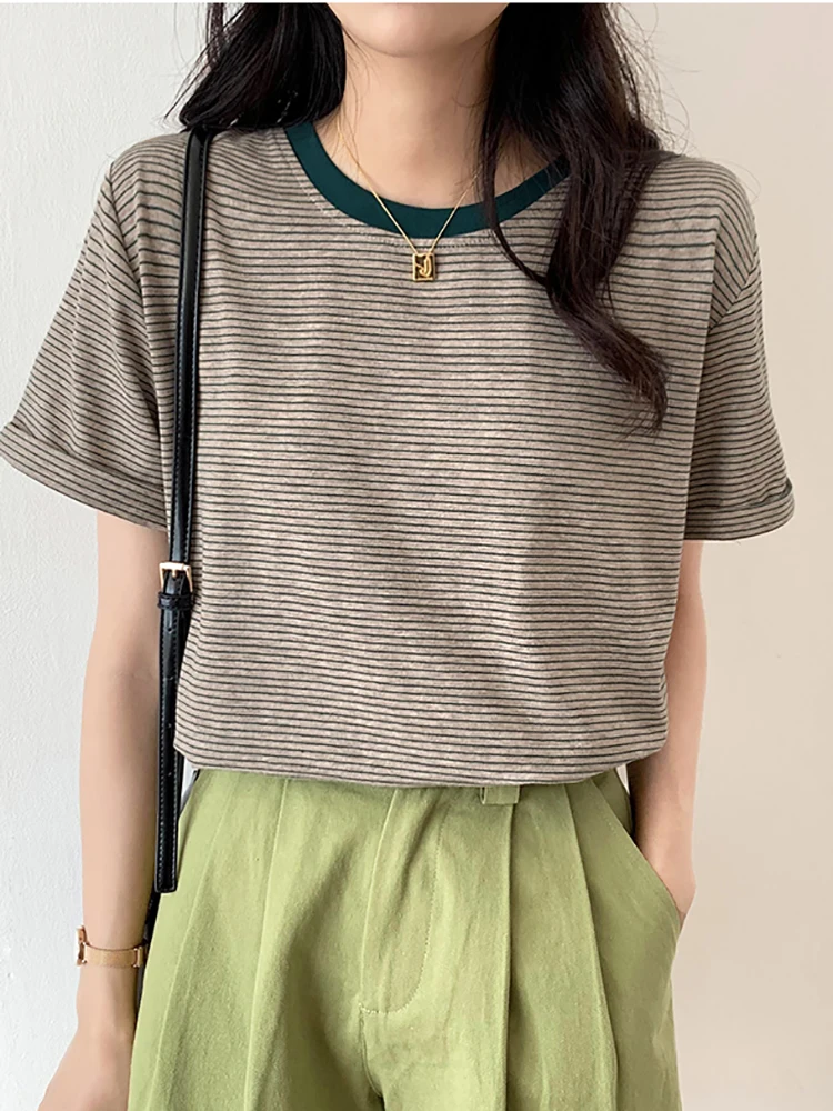 

AOSSVIAO 2023 Spring Autumn Women harajuku Striped Tshirt Long Sleeve O-Neck T-Shirts Korean Casual T Shirt Femme black Tops