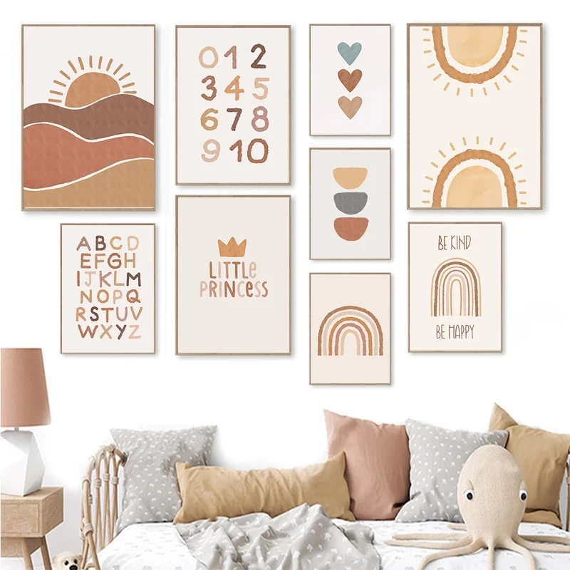 

Абстрактный мультяшный постер, Картина на холсте, настенное искусство, милое солнце, радуга, картина, современный минималистичный принт для дома, спальни, декор для детской комнаты
