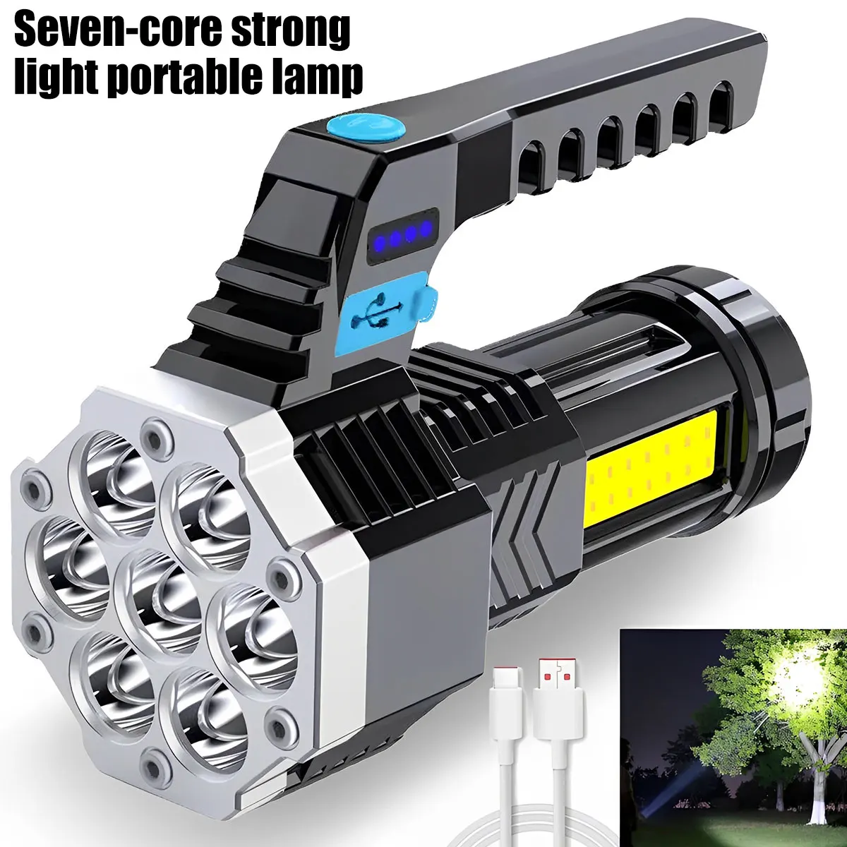 

High Power LED Flashlights COB Side Light Portable Outdoor Torch 7LED USB Rechargeable 4 Gears Flashlight Powerful Searchlight