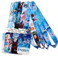 frozen elsa and anna lanyards keychain animated movie badge holder id credit card pass hang rope accessories for friends gifts