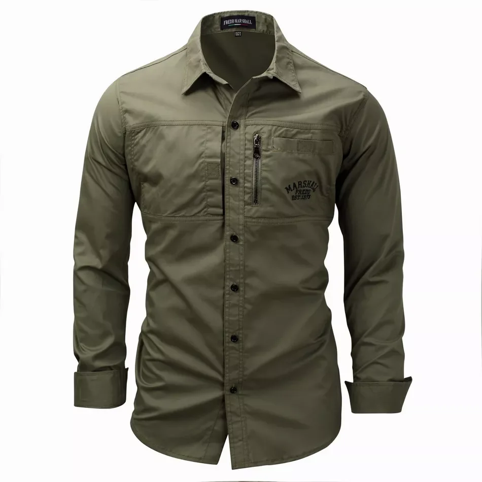 

High quality Men's Slim Fit Dress Shirts Masculina Business Male Long Sleeves Army Casual Turn Down Neck Shirt Homme 3XL