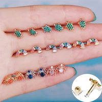 1pc korean fashion stainless steel piercing helix cartilage tragus stud zircon spider turtle rainbow designer earrings for women