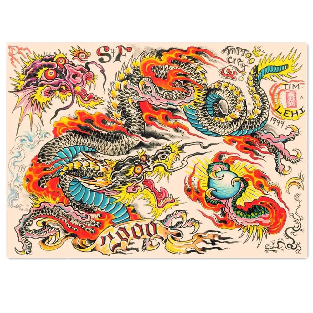 Винтажный Дракон против тигра Ukiyo-e тату фотообои картина ретро крафт-бумага