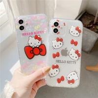 hello kitty cute cartoon phone case for iphone 11 pro max 12 mini xr xs max 8 x 7 lady girl transparent soft silicone cover gift