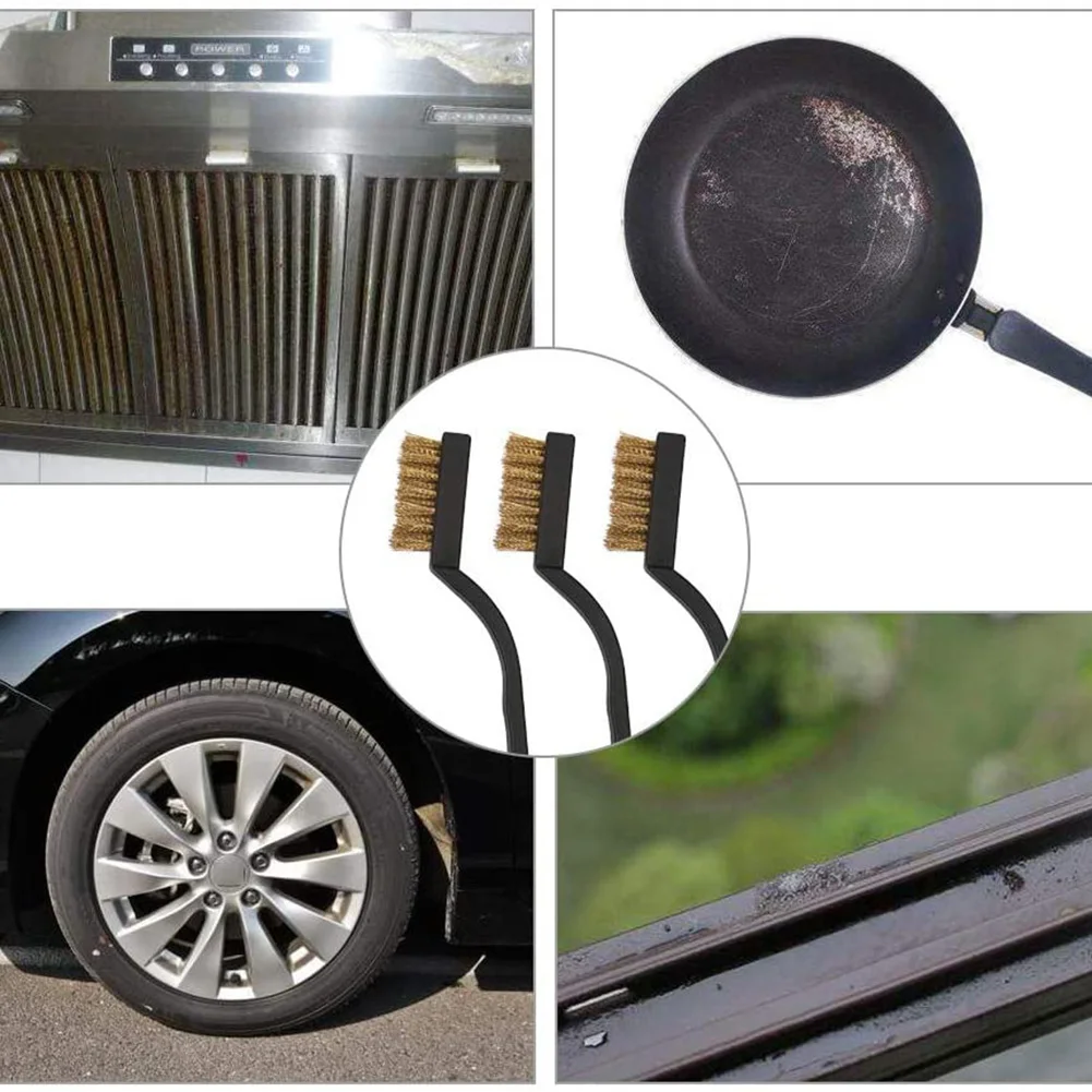 

3x Mini Wire Brush Set Steel Brass Nylon Cleaning Polishing Metal Rust Brush Ultra Soft Decontamination Detailing Cleaning Brush