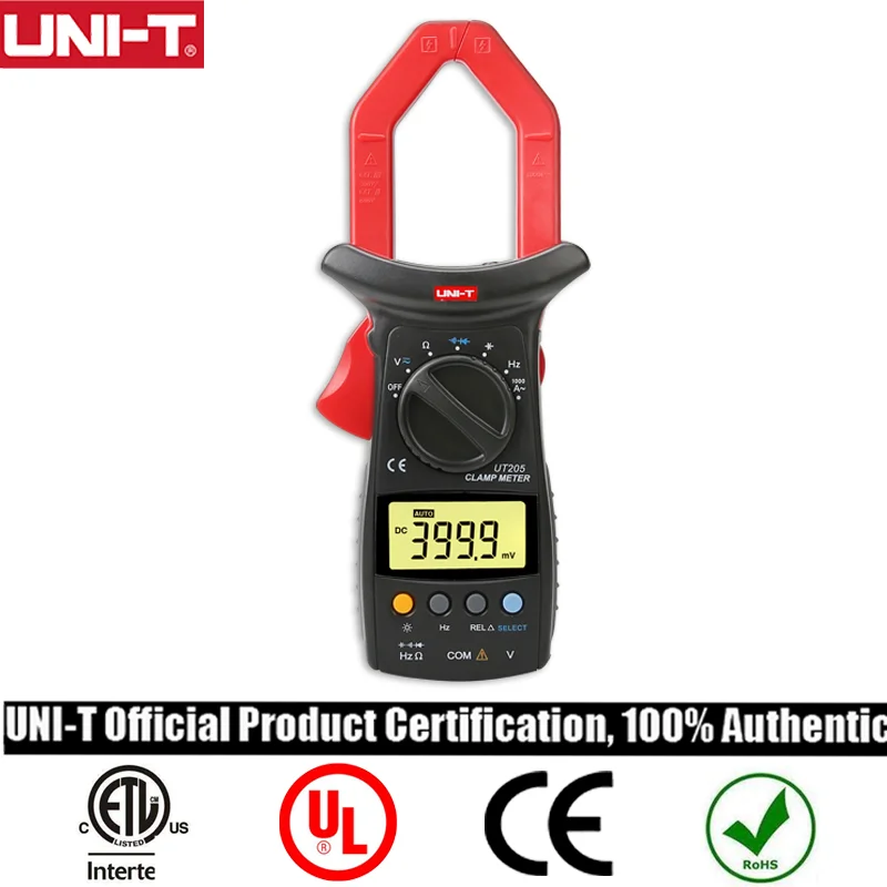

UNI-T UT206 1000A Digital Clamp Meter/Industrial Automatic Range Electrician Repair Clamp Multimeter/Clamp Head Lighting UT205