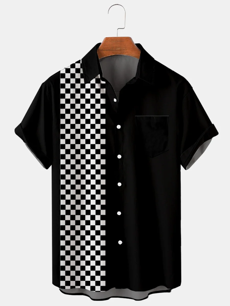 2022 Summer High Quality Black and White Plaid Creative Shirts Men's Noble Simple Style Men's and Women's Shirts Plus Size Men's