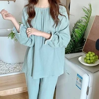 qweek cotton womens pajamas korean sleepwear female set nightwear autumn pijama long sleeve pyjamas home suit nightie homewear
