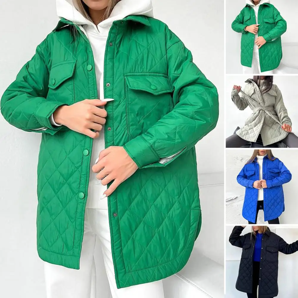 

2022 Winter Fashion Loose Long Coat Parkas Women Fashion Female Autumn Casual Color Belted Warm Cotton Quilted Jacket Overcoat