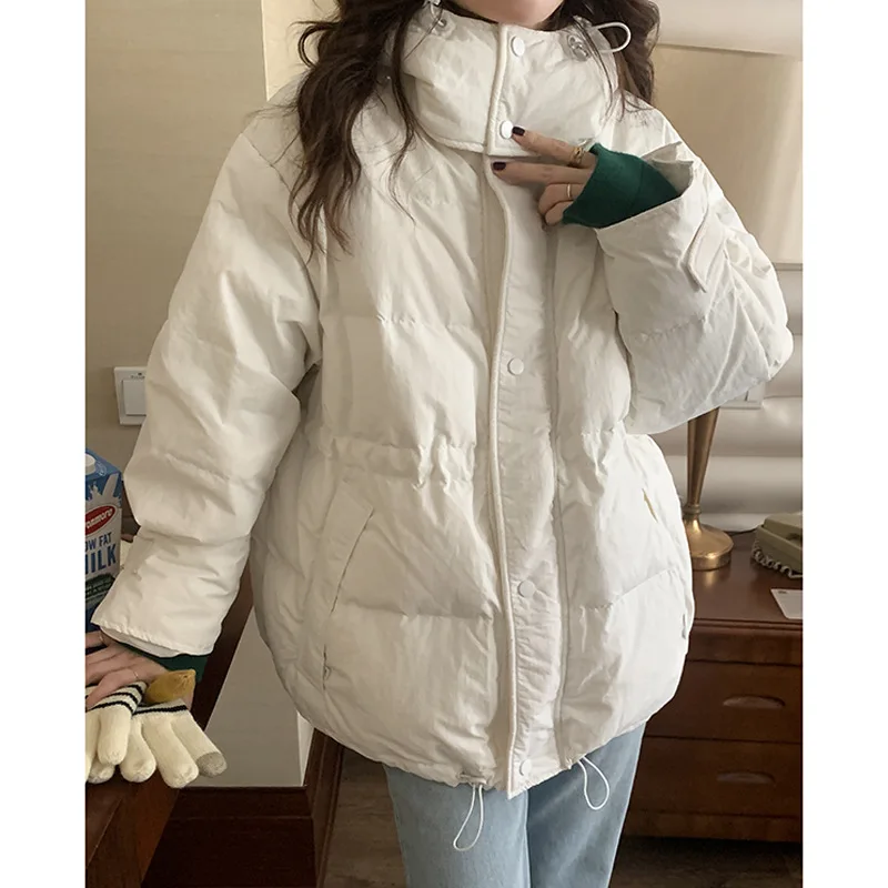 Solid Hooded Cotton Jacket for Women 2022 Winter Loose Small White Duck Down Coat Jacket Women