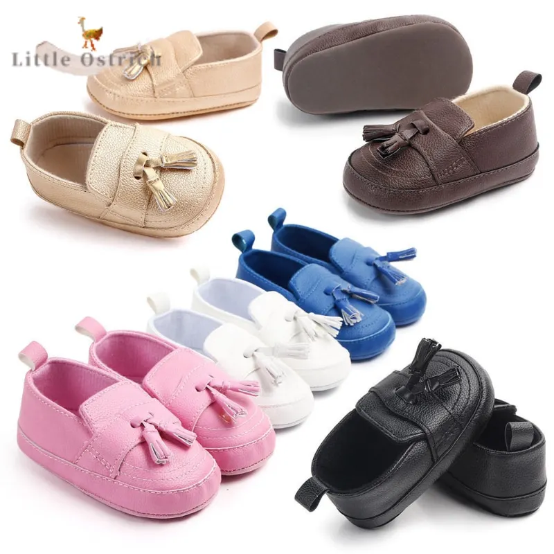 

Newborn Baby Girl Boy Tassels Artificial PU Shoes Child First Walker Spring Summer Solid Color Shoes Anti-slip Casual Baby Shoes