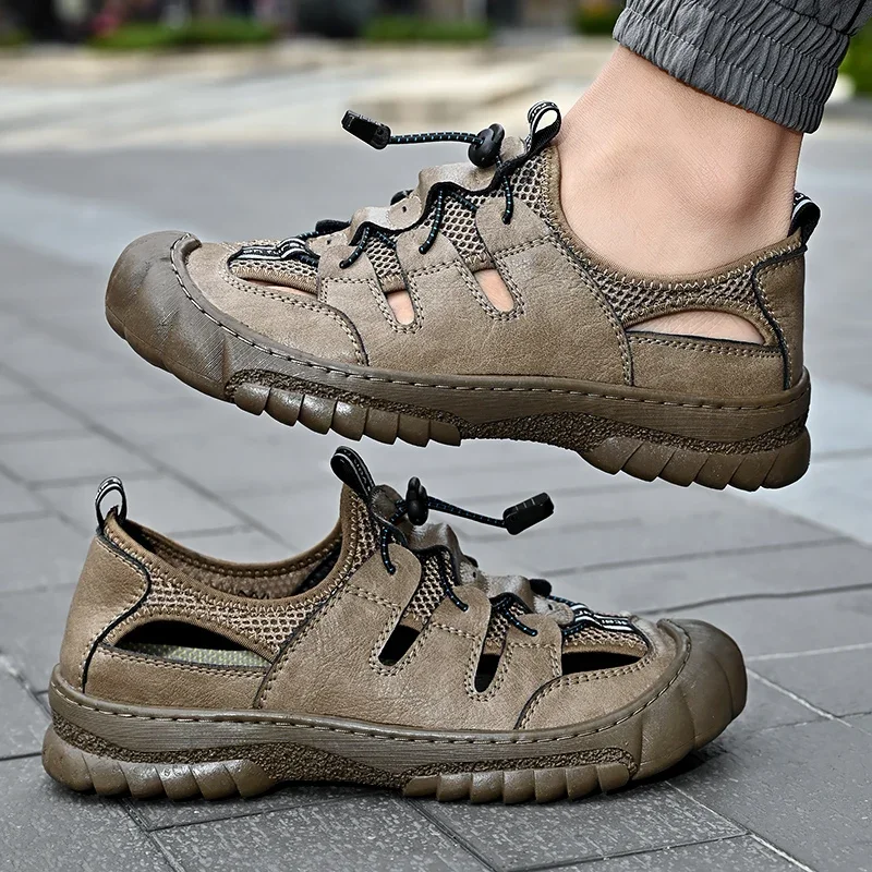 Летние мужские сандалии из натуральной кожи мужская повседневная обувь уличные