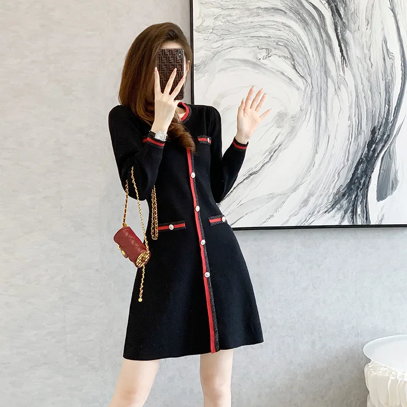 

Elegant Knitted Sweater Dress Women's Autumn Dress Long Sleeve Bodycon Dress Ladies Vintage Long Sweater Fashion Dresses G275