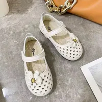 Congme Fashion Girls Leather Shoes Toddler Baby Kids Hollow Breathable White Black Flat Shoes Princess Shoes Dress Flat Shoes