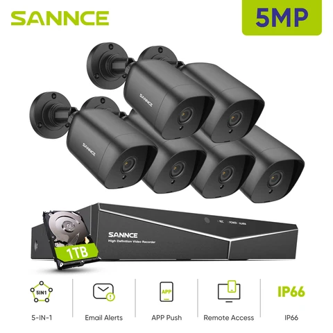 Система видеонаблюдения SANNCE Home, 8 каналов, H.265 + 8 каналов, DVR, 6 шт., 5 Мп, комплект уличных водонепроницаемых камер наблюдения с ночным видением