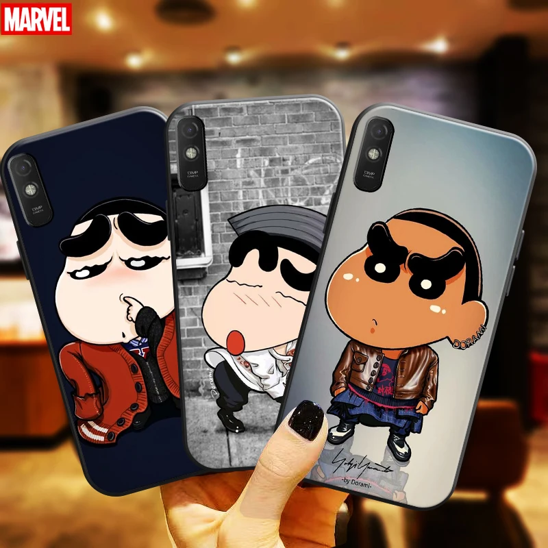 

Cartoon Crayon Shin-chan Phone Case For Xiaomi Redmi 9A 9AT Coque Liquid Silicon Silicone Cover Funda Soft Carcasa