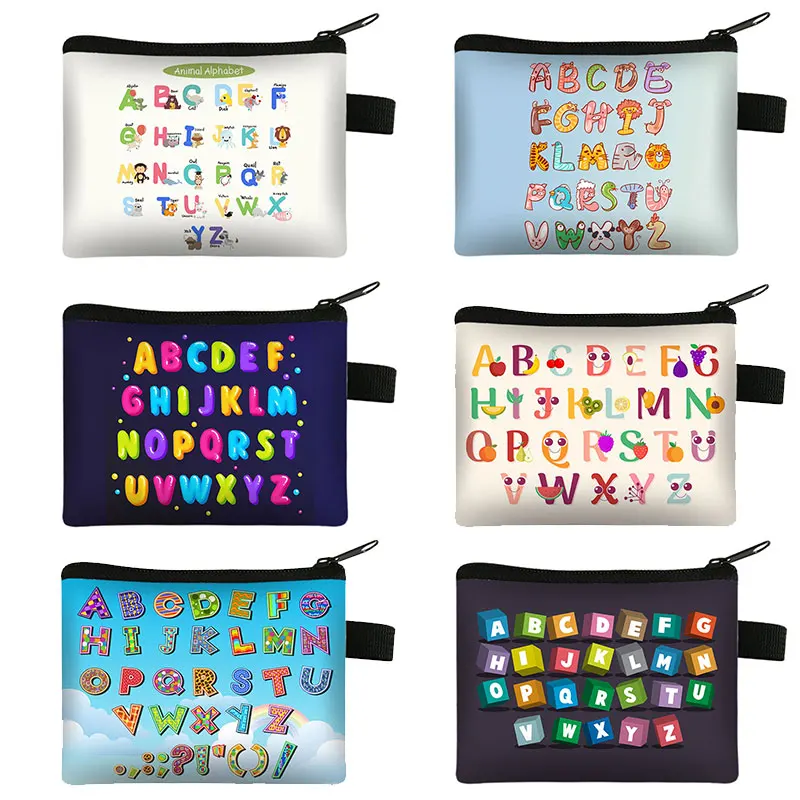 

Кошелек для мелочи с буквами алфавита, Женский держатель для кредитных карт, наушников, ключей, кредитных карт, с принтом, на молнии