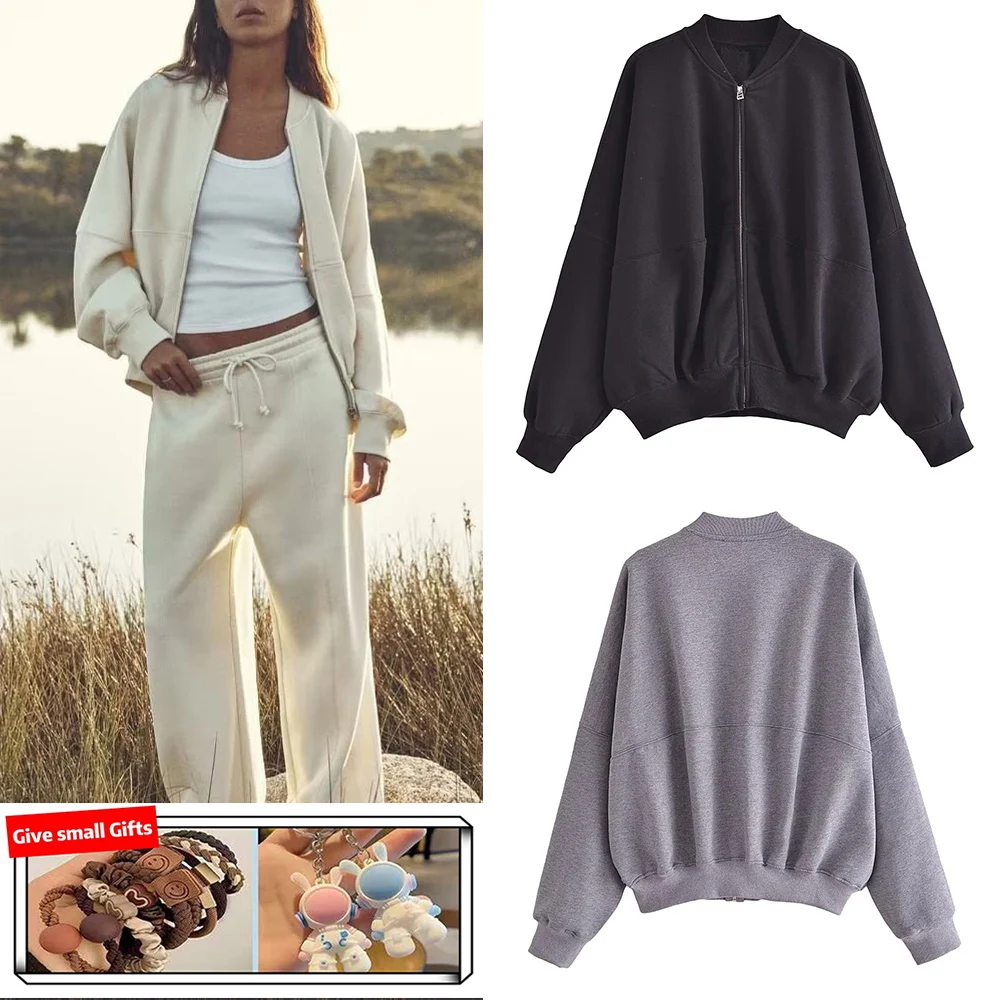 

Stand-up collar, dropped shoulder, long-sleeved sweatshirt for women, autumn new fashion casual jacket