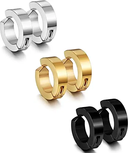 

3 Colors Stainless Steel Mens Womens Clip On Earrings Hoop Huggie Non-Piercing
