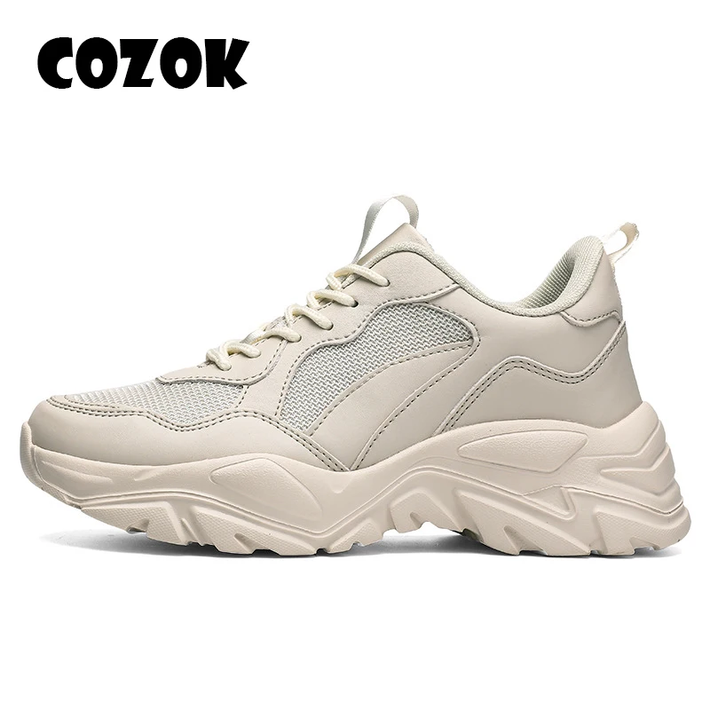 

New Black Dad Chunky Sneakers Casual Vulcanized Shoes Woman High Platform Sneakers Lace Up Beige Footwear Ladies 2022