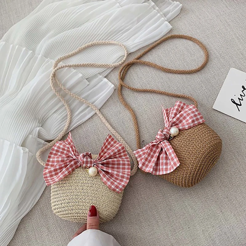 Exquisiteness Children Cartoon Coin Purses Hand Made Single Inclined Shoulder Straw Bags Cute Princess Handbags