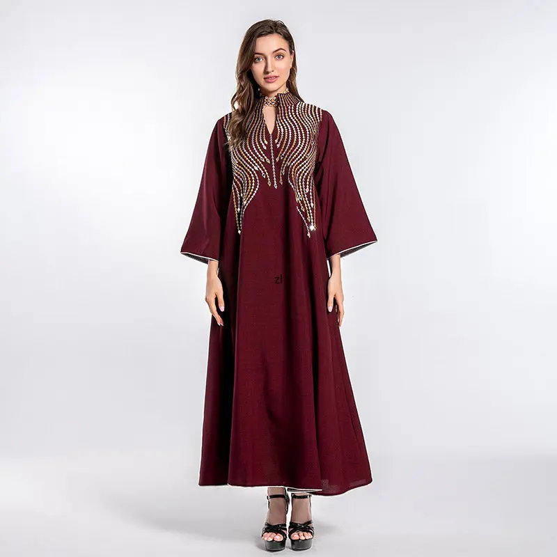 Party Caftan Diamond Long Sleeve Abaya Muslim Women Dubai Arabic Stand Collar Dress Elegant Vestidos Kaftan Ramadan 2023 New