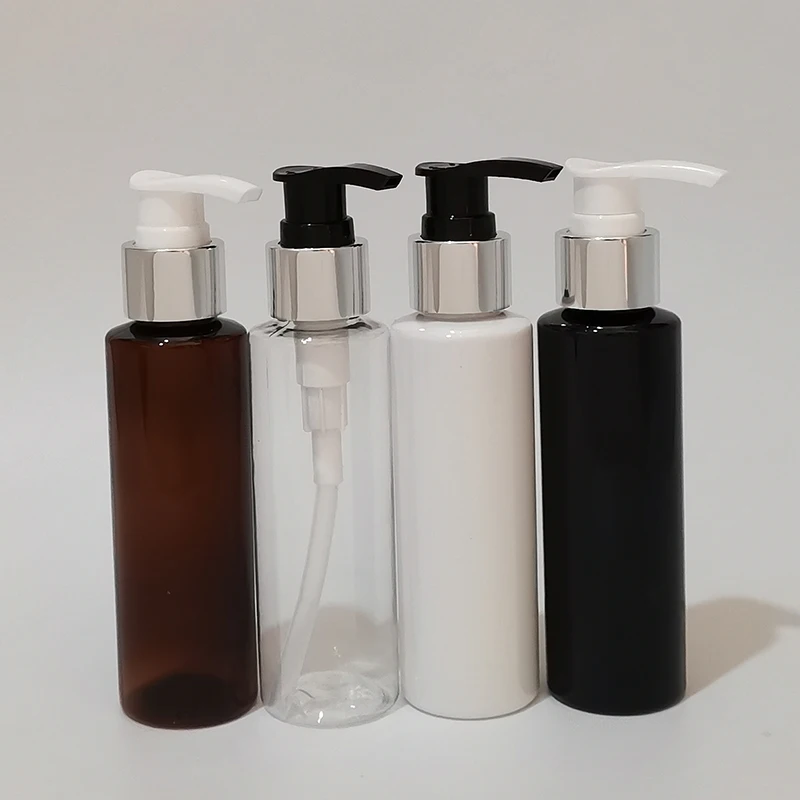 100ml Empty Plastic Lotion Pump Bottle With Silver Aluminum Collar Refillable Shampoo Bottle 100cc Small Size Cosmetic Container