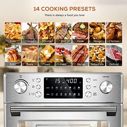 

Air Fryer Oven, 2 in 1 Toaster Oven Air Fryer Combo, Stainless Steel Rotisserie Air Fryer with Rotisserie & Dehydrator, Coun